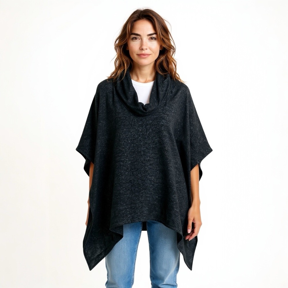 White House Black Market Black Gray Cowl Neck Poncho Size XS/S #88